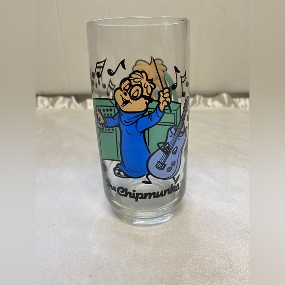 Vintage 1985 Alvin  and the Chipmunks Simon Drink Glass 1980s Pristine - Picture 1 of 11